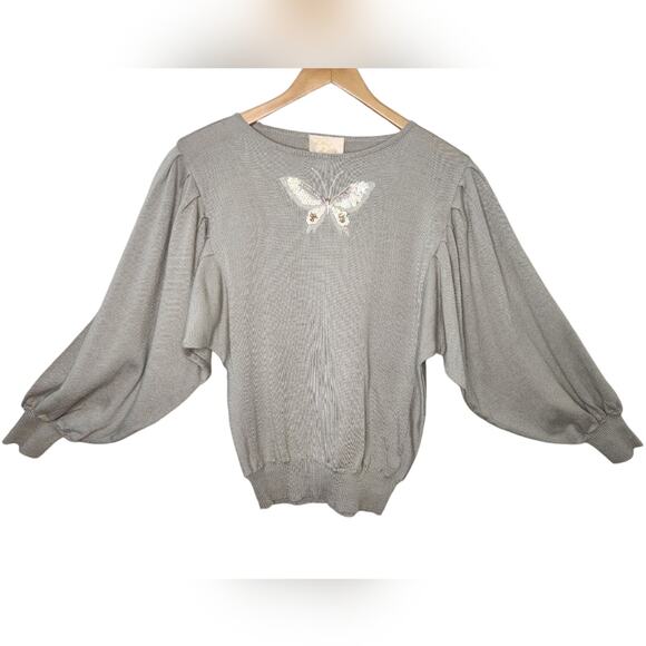 Vintage Butterfly Sleeve Embroidered Sweater 38 Medium - Picture 1 of 8
